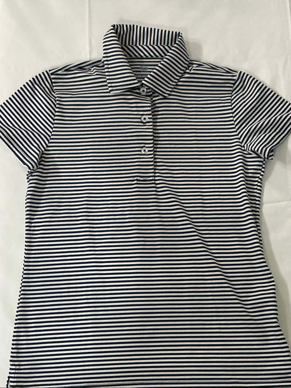 Renwick Striped Short-Sleeve Polo Tee in Navy and White